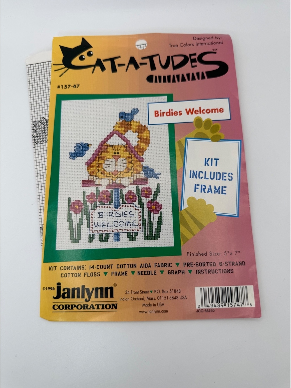 Janlynn Cat-Tudes Birdies Welcome Counted Cross Stitch Kit, READ